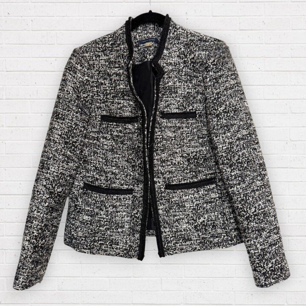Tommy Hilfiger Black White Tweed Blazer Trim Jacket Classic Career Preppy Chic 6
